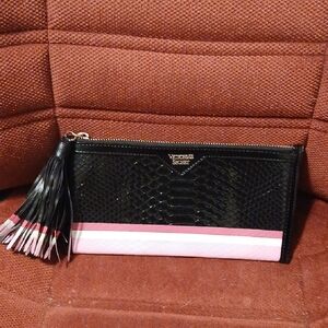 Victoria's Secret Black and Pink Wristlet with Tassel